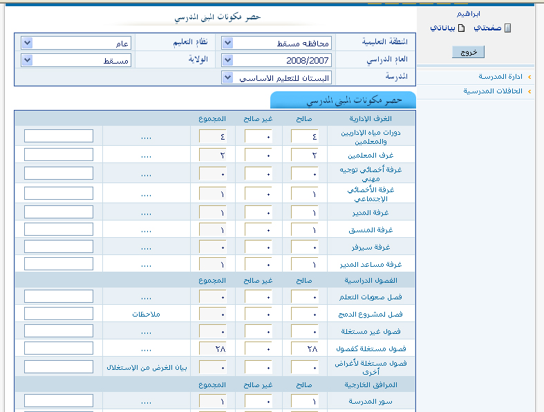 Ø­ØµØ± Ù…ÙƒÙˆÙ†Ø§Øª Ø§Ù„Ù…Ø¨Ù†Ù‰ Ø§Ù„Ù…Ø¯Ø±Ø³ÙŠ